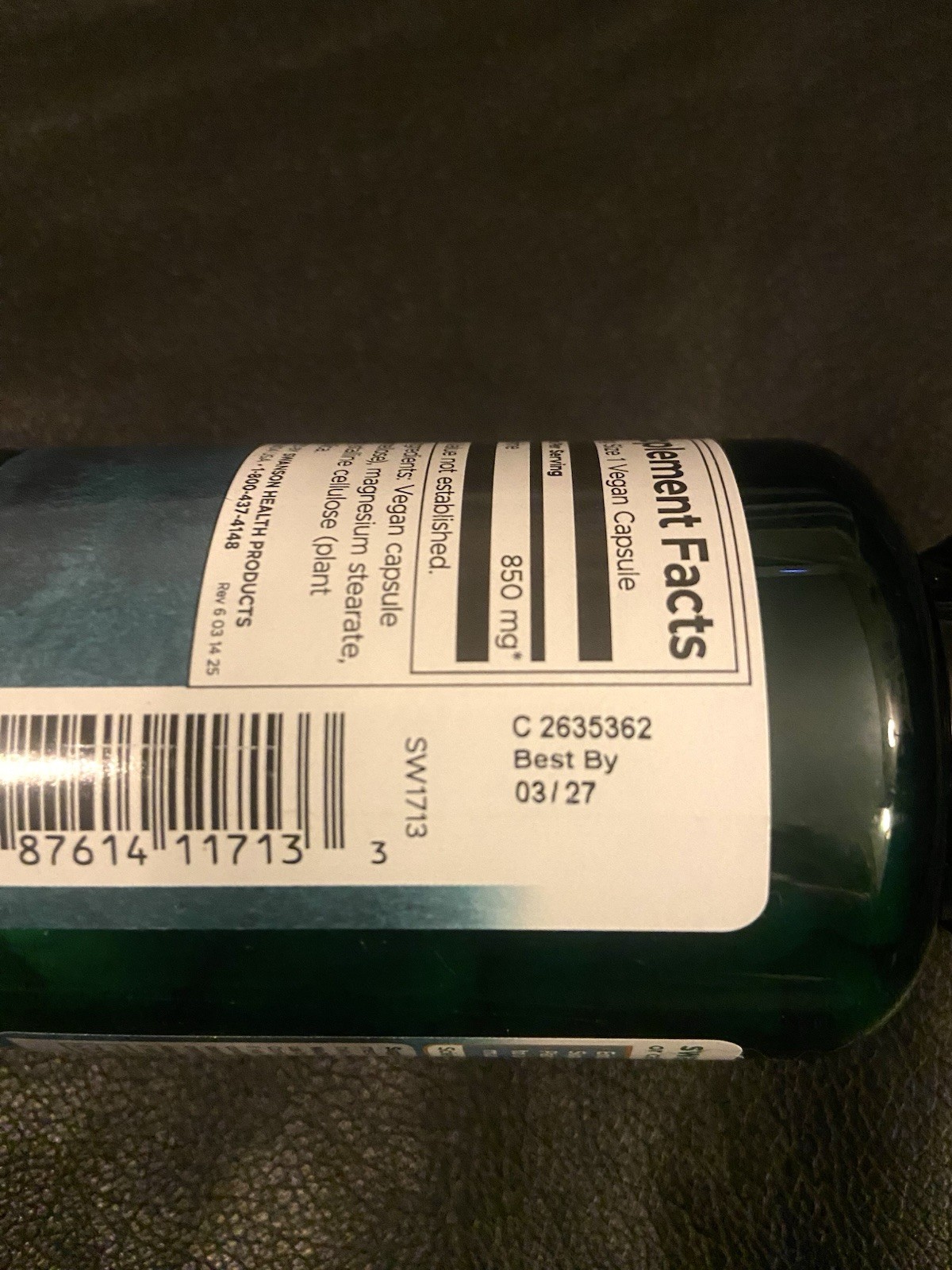 Swanson L-Arginine - Maximum Strength 850 mg 90 Capsules EXP. 3/2027