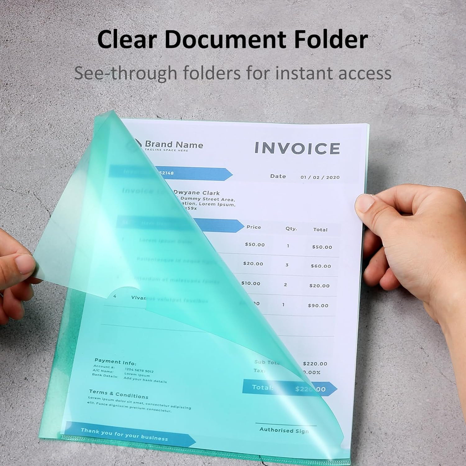 12 Pack Clear Document Folders, Plastic Transparent Folders Copy Safe Project Po
