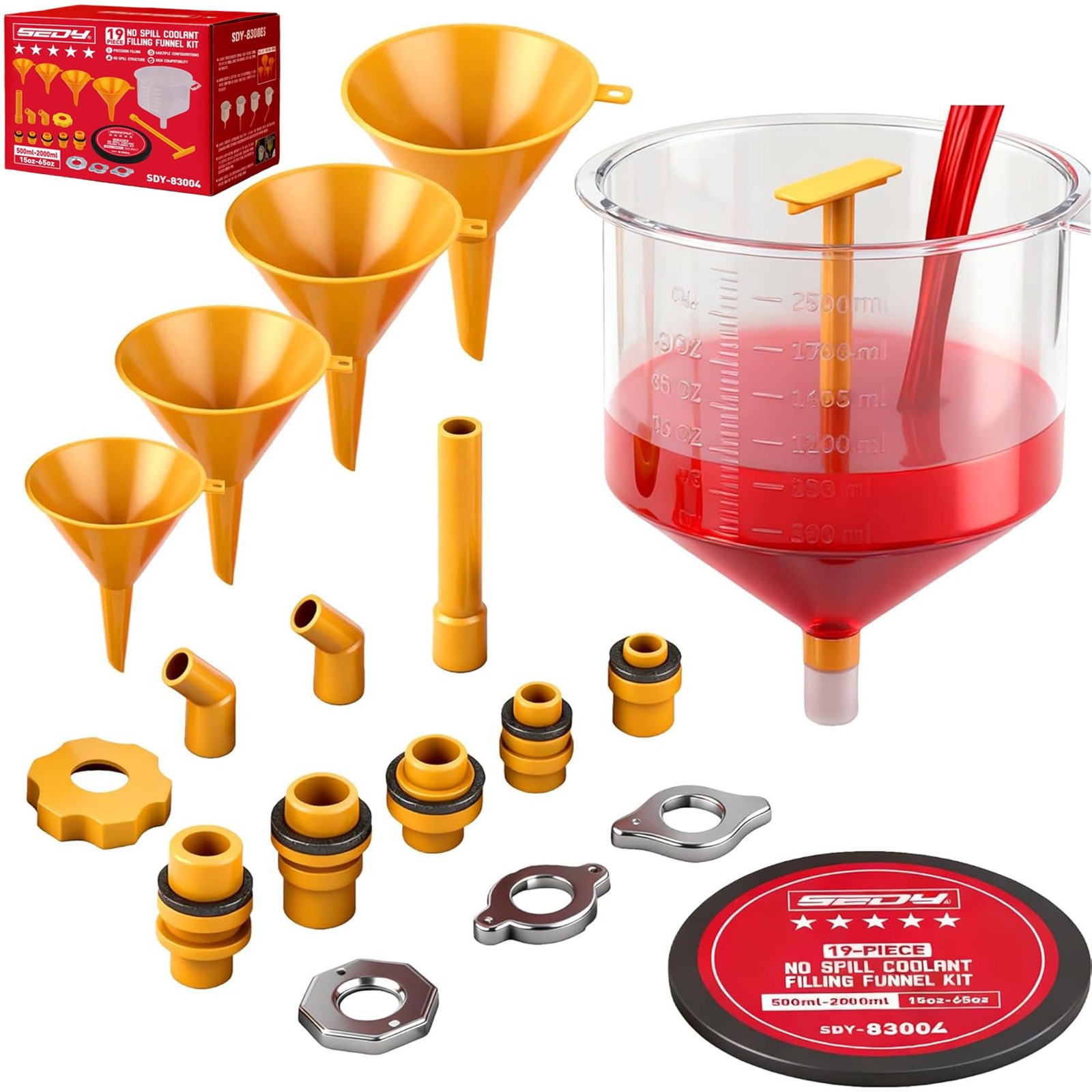Ultimate No Spill Coolant Funnel Kit - 19 PCS - Classic Edition, Transparent