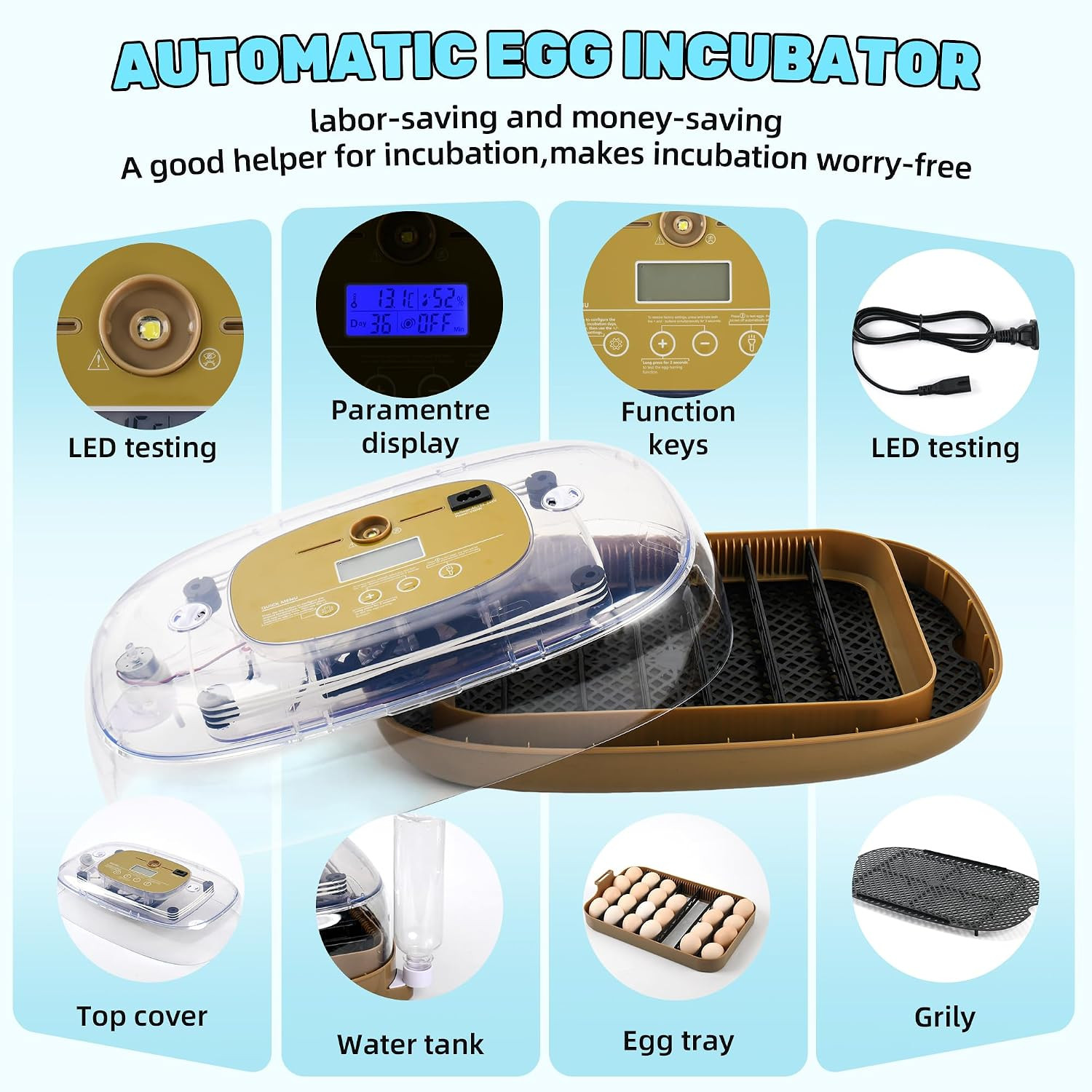 24 Eggs Incubator with Auto Water Refill & Humidity Control, Automatic Egg