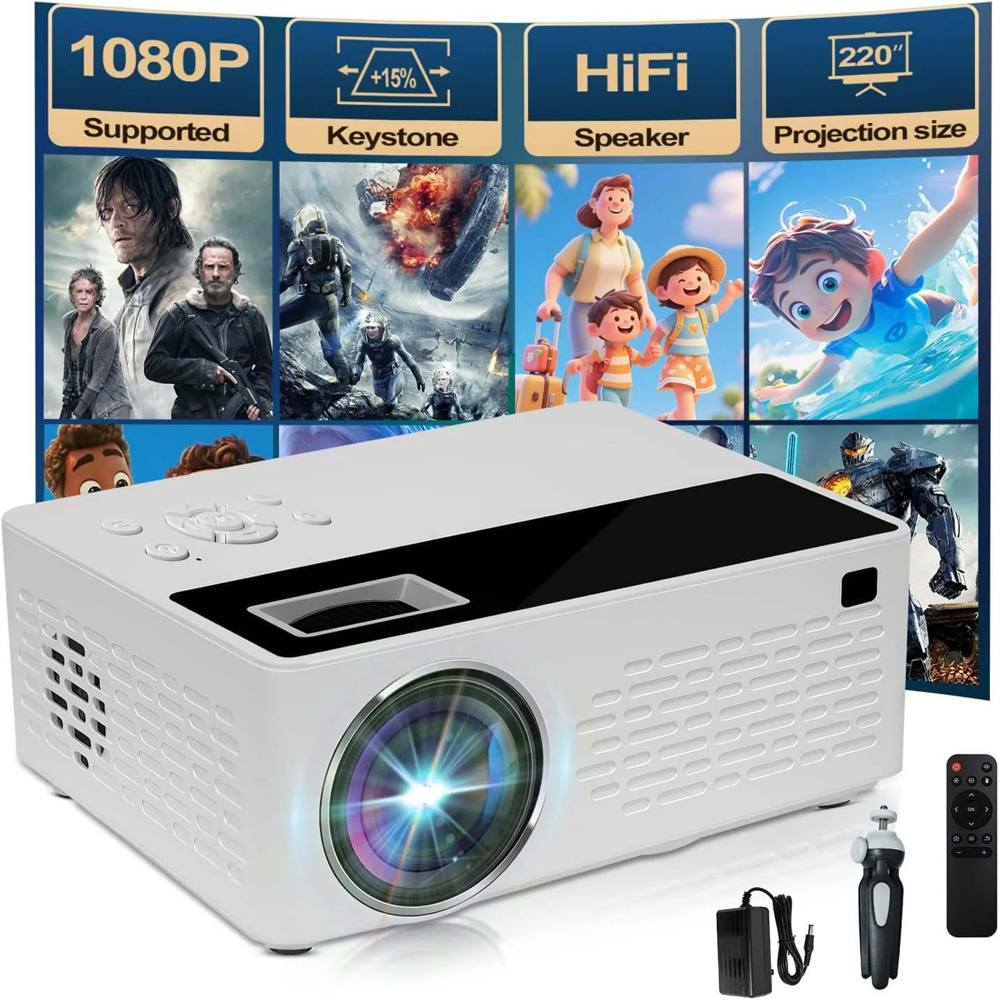 Smart support for 4K projectors,Comes with a mini stand ,Mini Projector with Ste