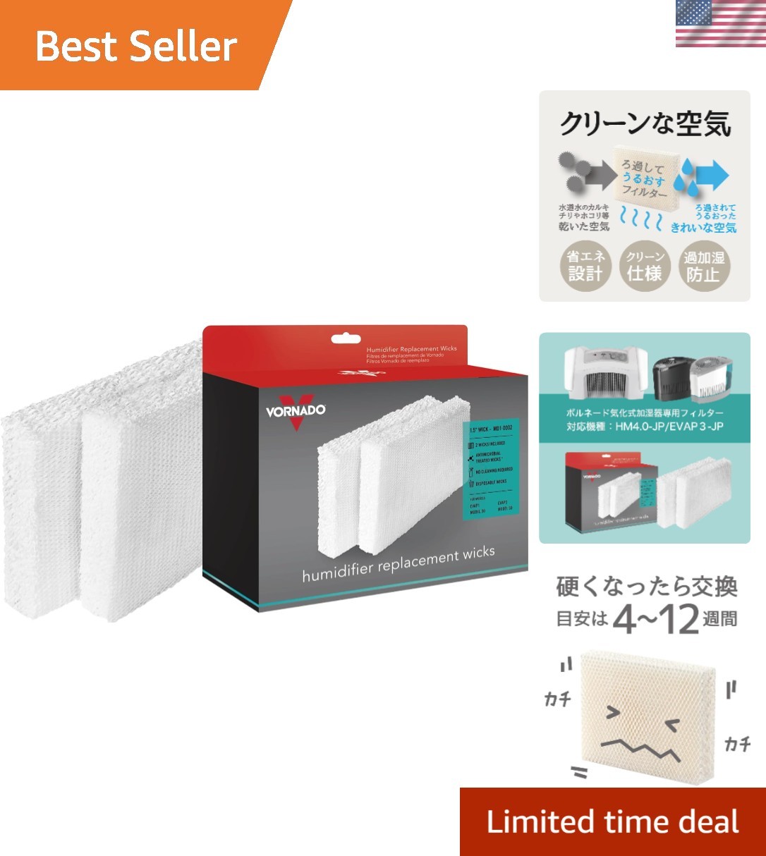 2-Pack Vornado Humidifier Wick Filters - Cotton, Compatible with Models 30 & 50