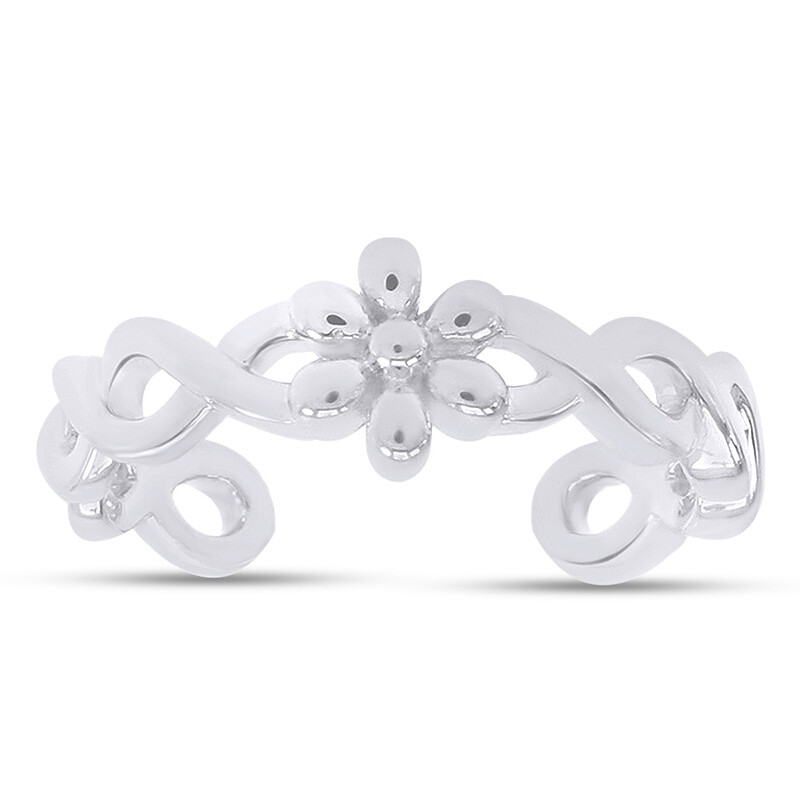 Daisy Flower Adjustable Band Toe Ring for Womens in 925 Sterling Silver