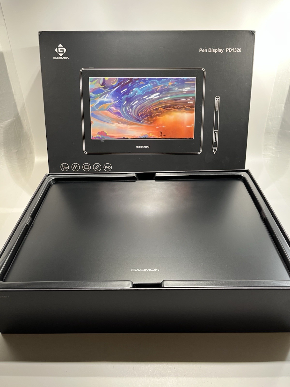 GAOMON PD1320 Pen Display 13.3" Drawing Art Tablet Monitor Sketch Pad Used Black