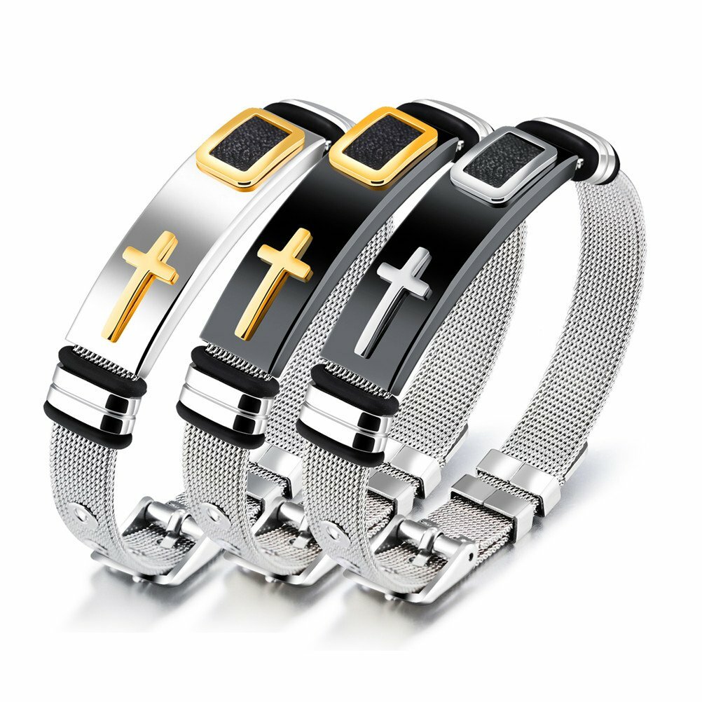 Men's Bible Prayer Cross Mesh Bracelet Bangle Wristband Stainless Steel Classic