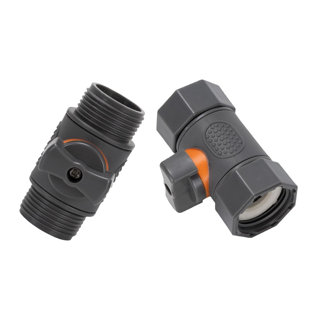 Plastic Dual Thread Connector with OnOff Valve for Hose and Pipe Setup