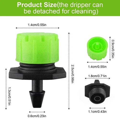 200Pcs Adjustable Irrigation Drippers, 1/4 Inch Barbed Drip Emitter 360 Degree