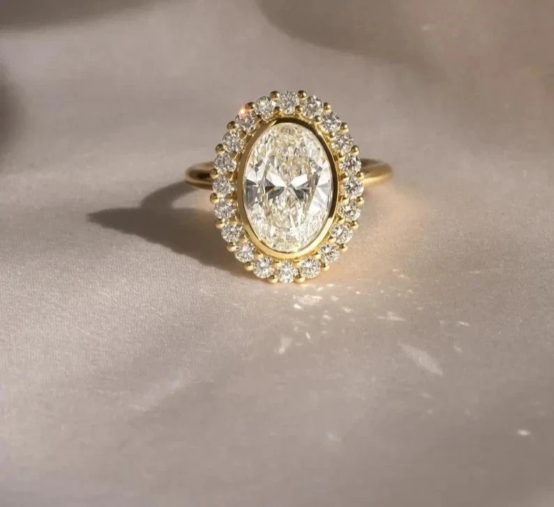 2Ct Oval Cut Lab Created Diamond Engagement Wedding Ring 14k Yellow Gold Plated