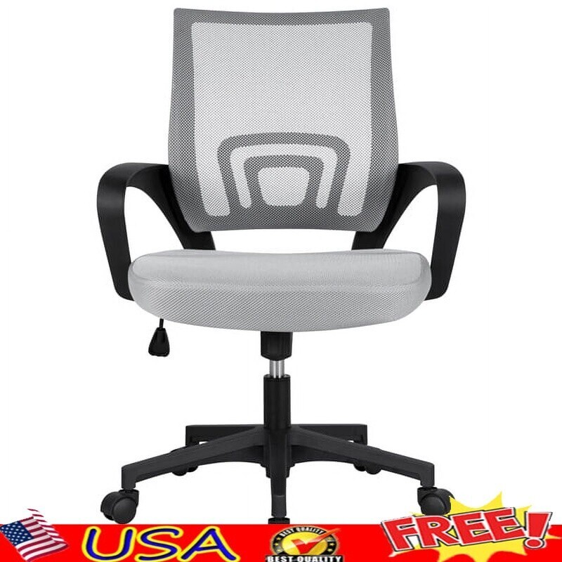 Ergonomic Adjustable Mid Back Mesh Swivel Office Chair with Armrests, Gray