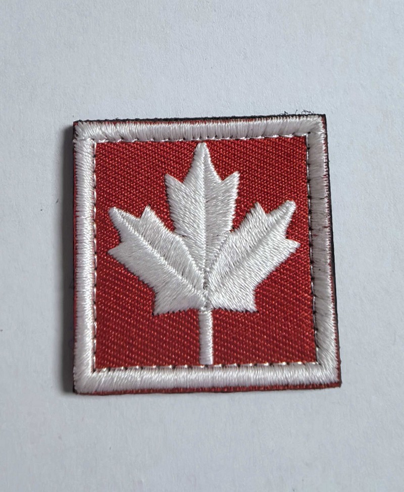 SQUARE CANADA FL CANADIAN MAPLE LEAF TACTICAL EMBROIDERED HOOK LOOP PATCH RED