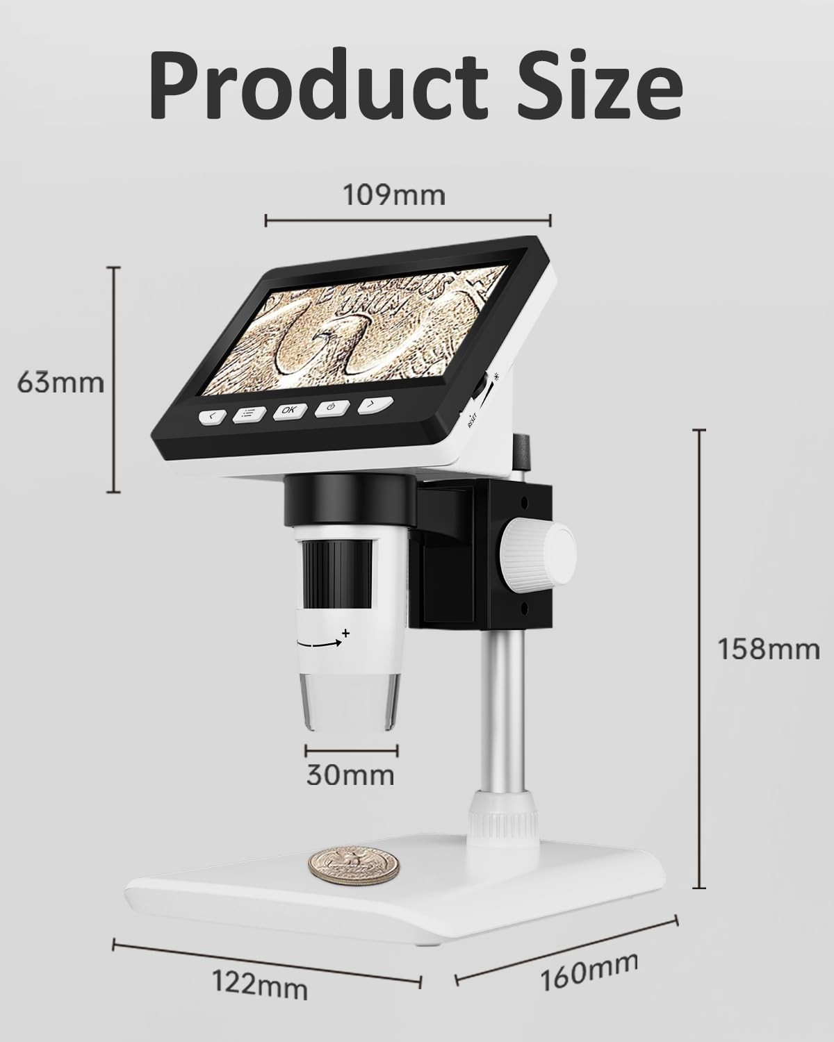 Digital Coin Microscope 1000X For Error Coins W/ 8 LED Lights PC View 4.3"