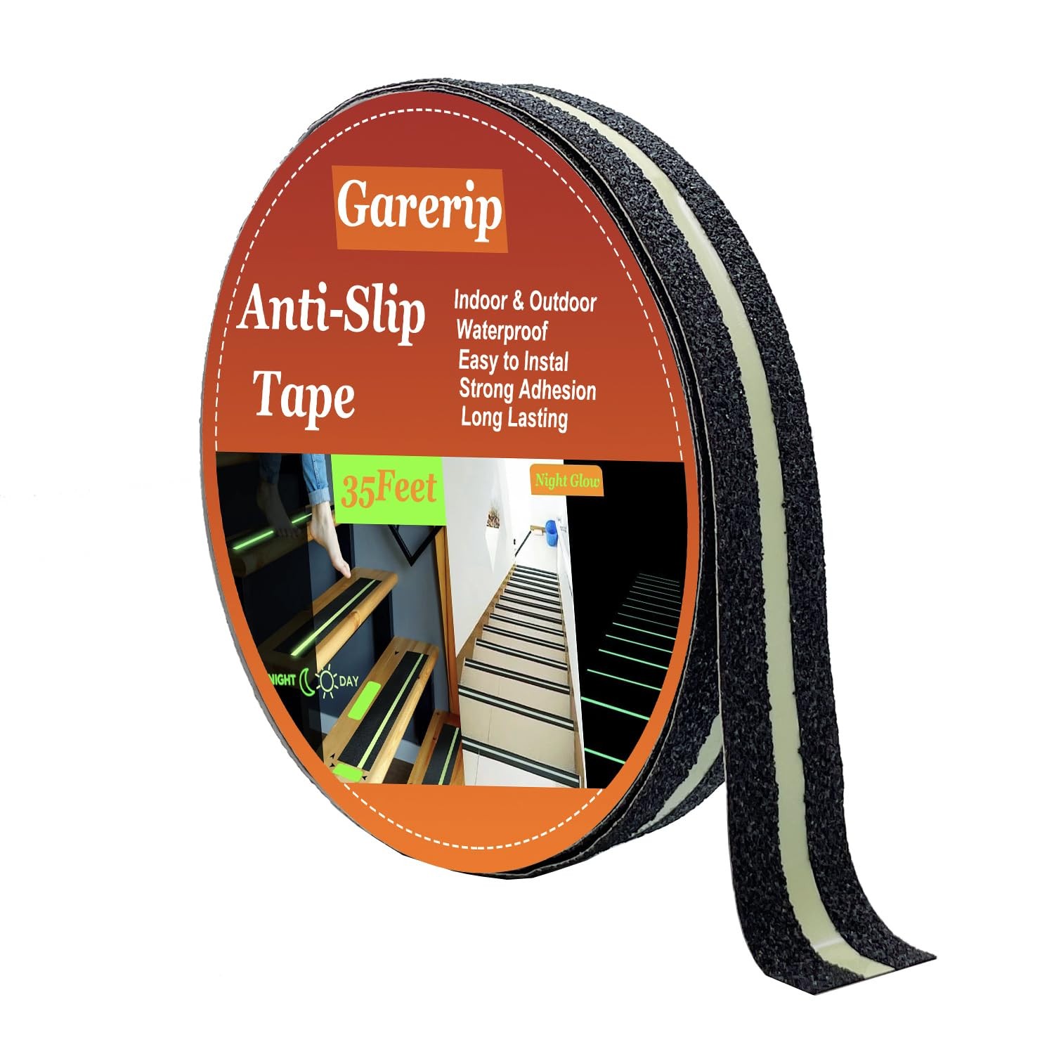 Garerip Anti Slip Traction 1 Inch x 35 Feet, #03Black with Glow in the Dark