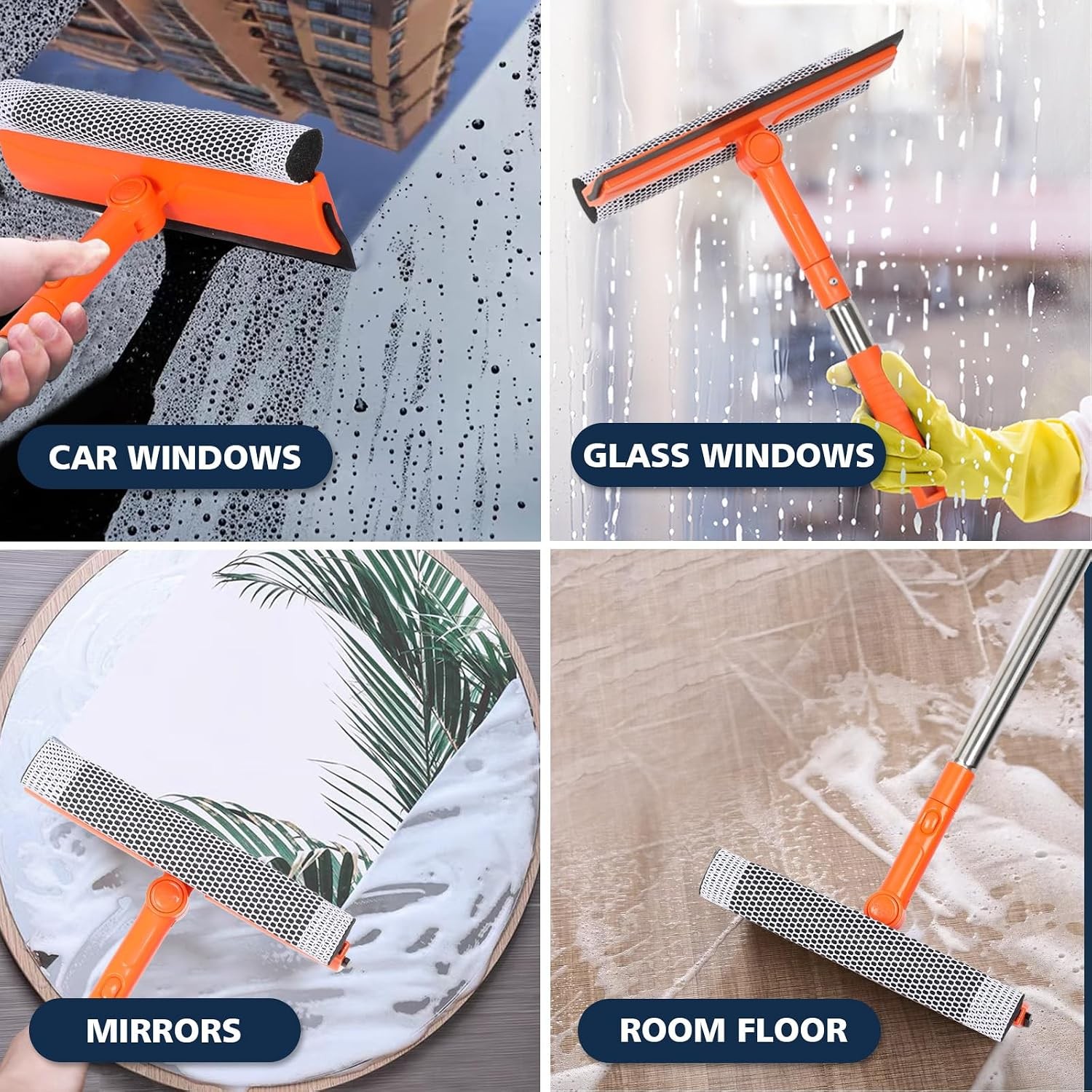 Professional Window Squeegee,2 in 1 Squeegee Window Cleaner with Long Stainless