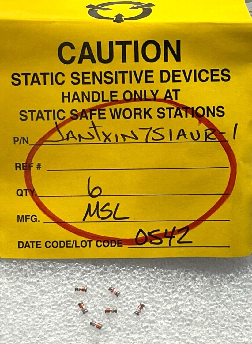 (6 PIECE LOT) JANTX1N751AUR-1, Diode Zener Single 5.1V 5% 500mW 2-Pin DO-213AA