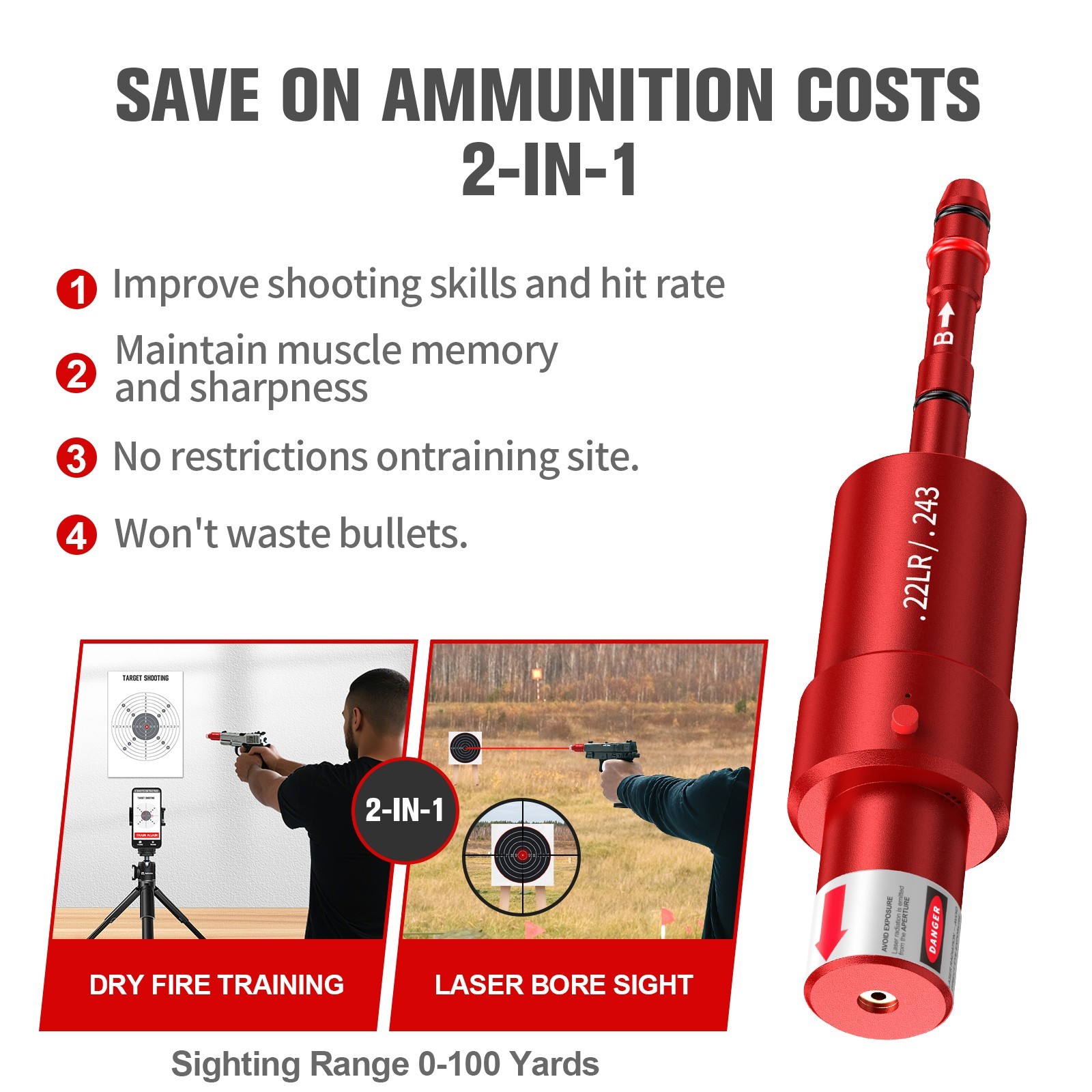 1pc 22lr/243 2-in-1 dry-fire laser trainer + 1pc laser electronic target