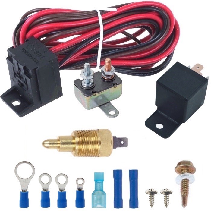 ELECTRIC RADIATOR FAN GROUND THERMO-STAT WIRING TEMP SWITCH KIT 1/8 3/8 1/2 INCH