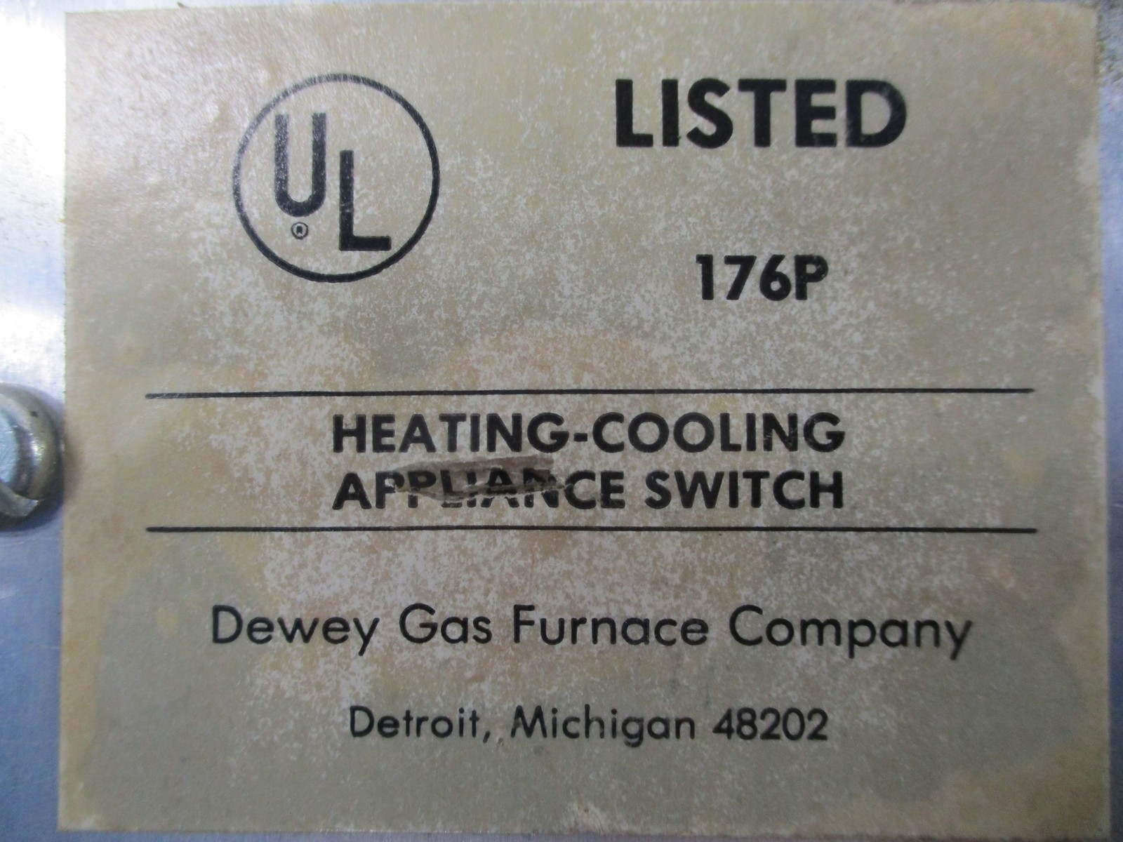 DEWEY GAS 176P' PRESSURE SWITCH NSNP