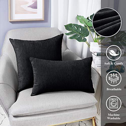 Chenille Throw Pillow Covers 16x16 Inches - Black Chenille Pillow Covers Pack...