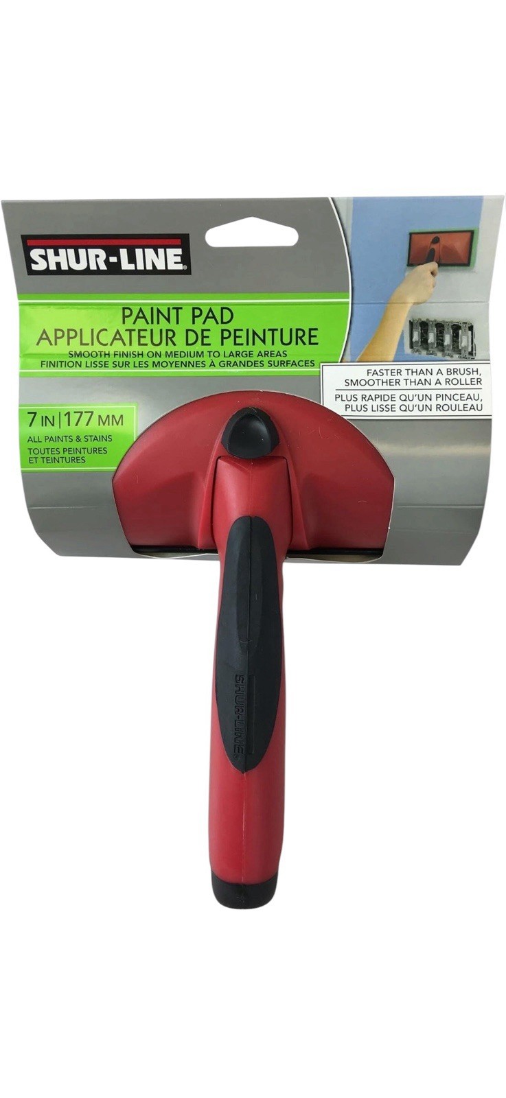 Shur-Line 7” Paint Pad Applicator - Red Handle Paint Pad Tool for Smooth Finish