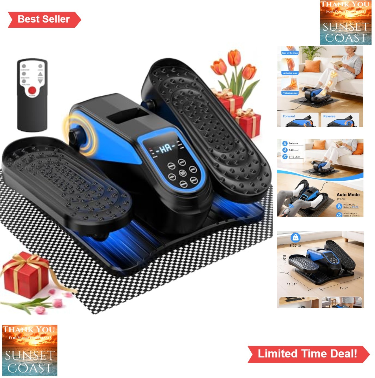 Under Desk Elliptical Mini Electric Leg Exerciser 12 Speed RF Remote LCD Display
