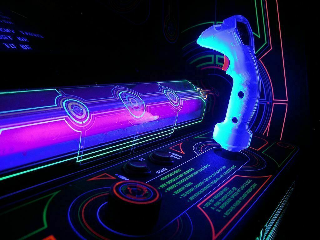TRON Arcade Game JOYSTICK Handle Blacklight Reflective Shells MIDWAY BALLY NEW!