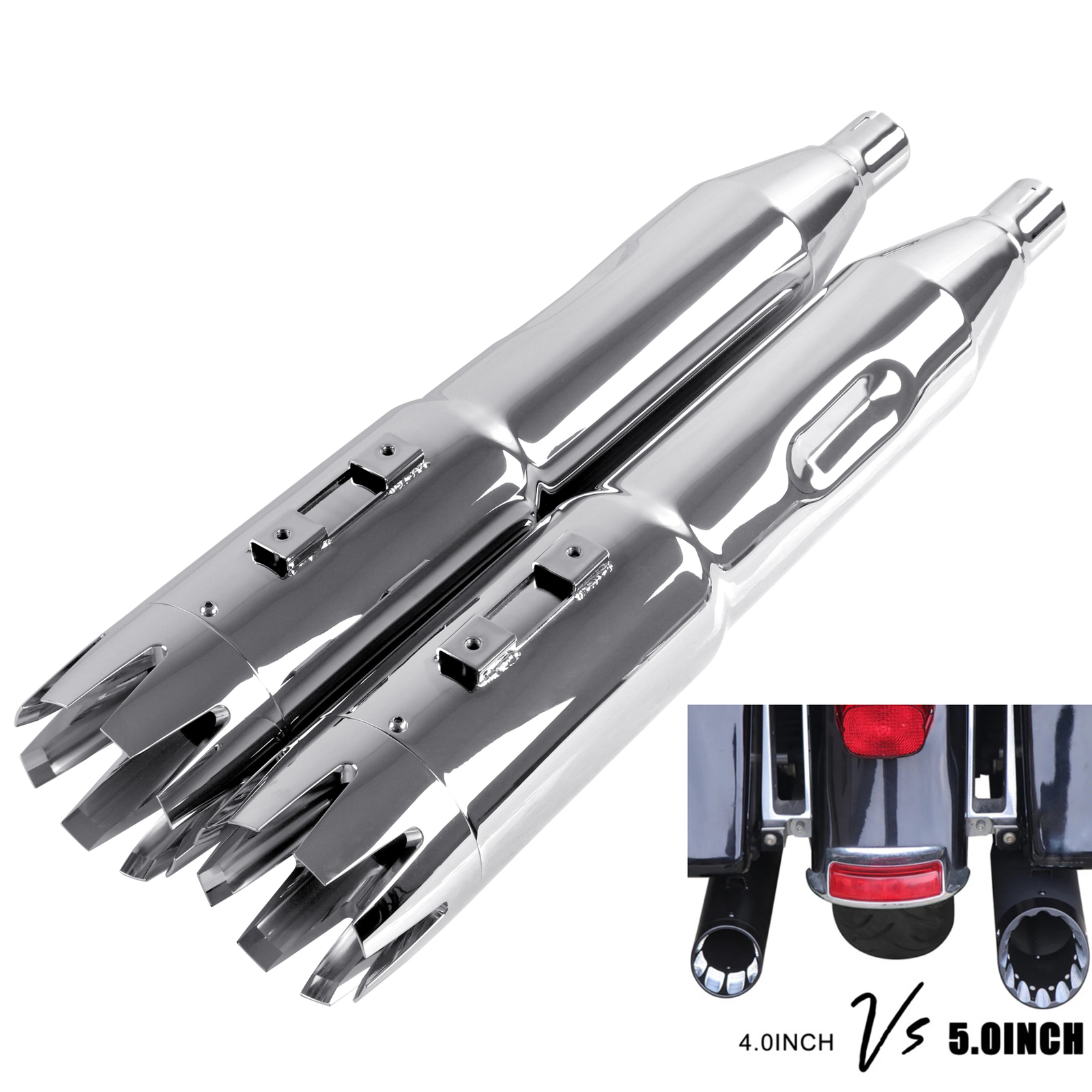 5.0'' Stepped Pipes for Harley Davidson Exhaust Slip Ons Touring 95-16, Chrome