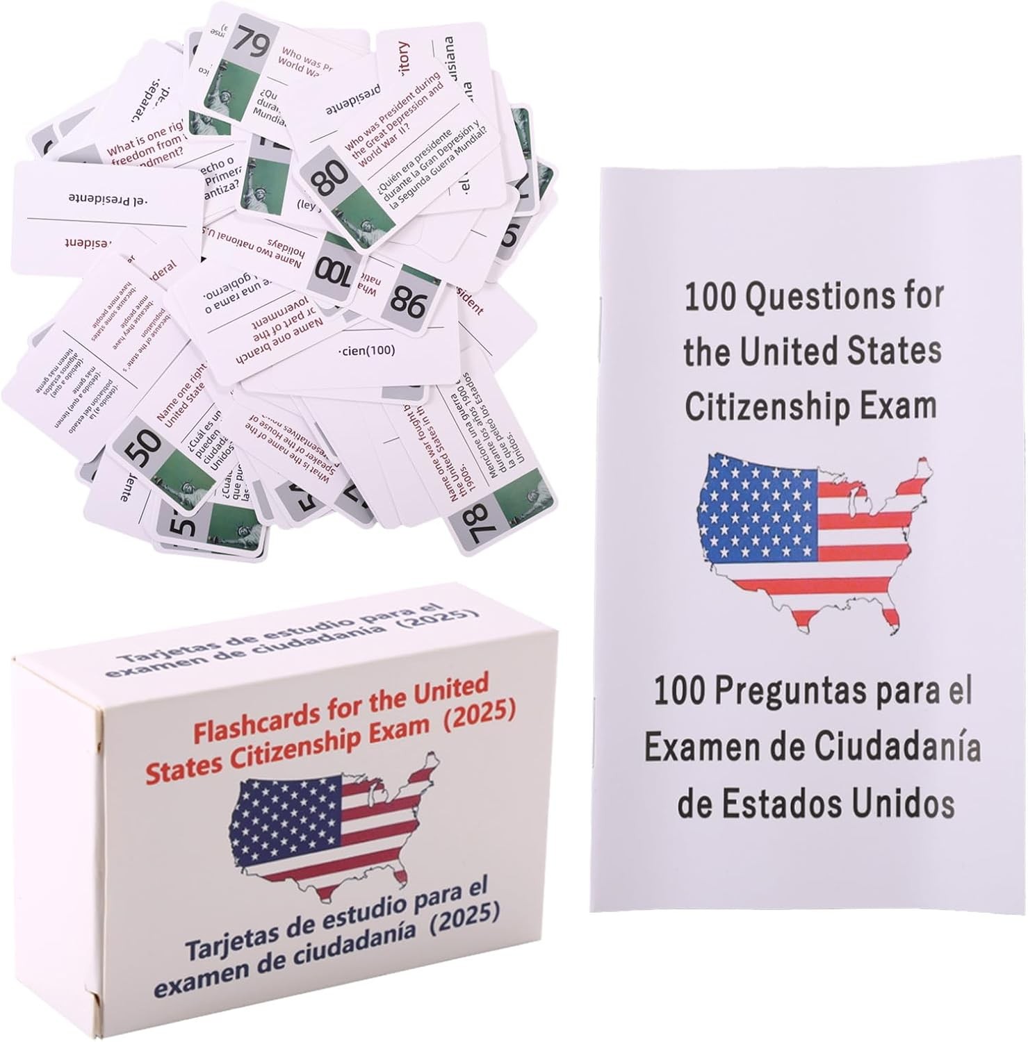 US Citizenship Flash Cards 2026, Naturalization Study Guide English Spanish Test
