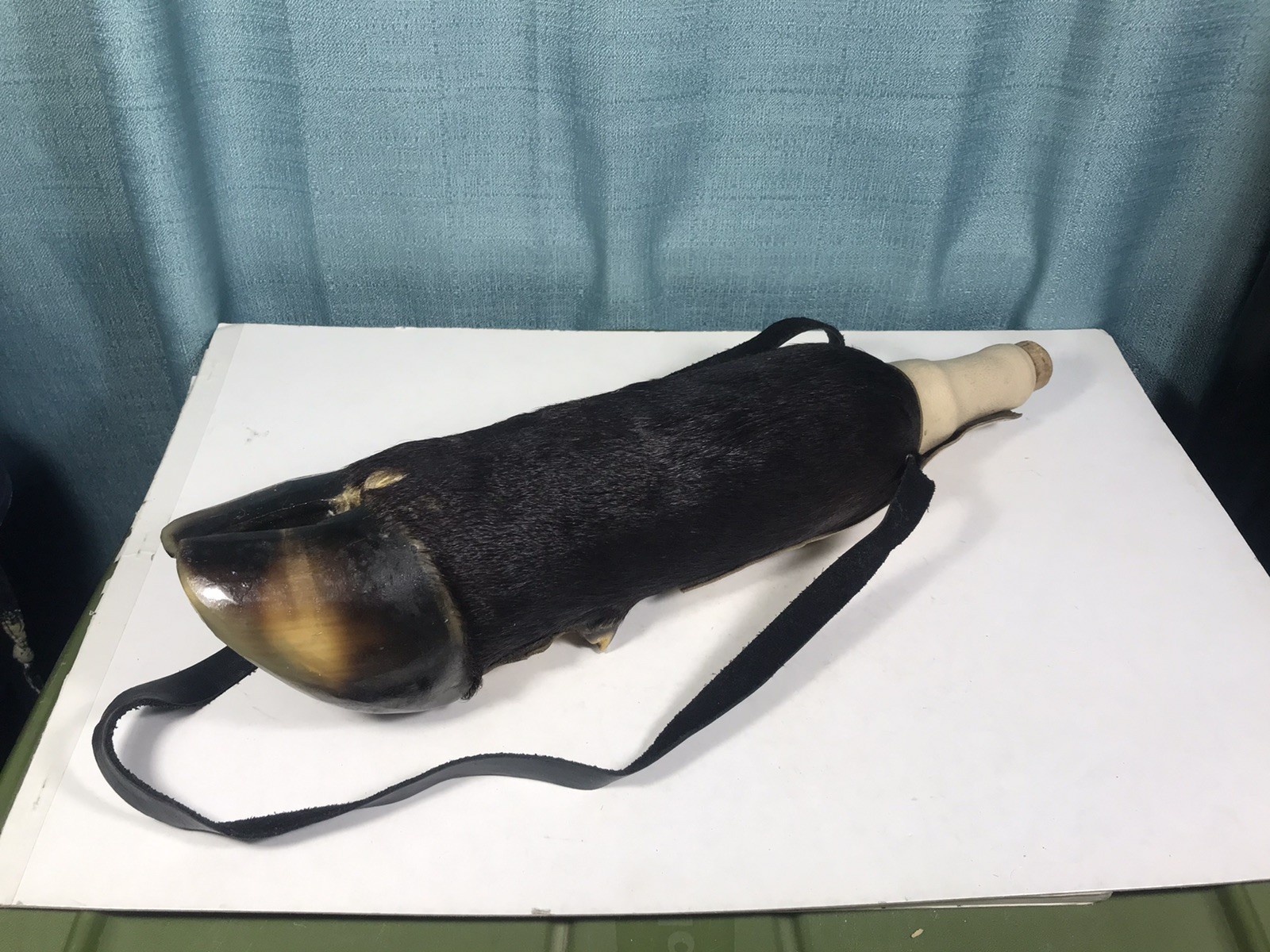 Authentic Vintage Real Cow Hoof Mexican Bottle w Strap Made In Mexico