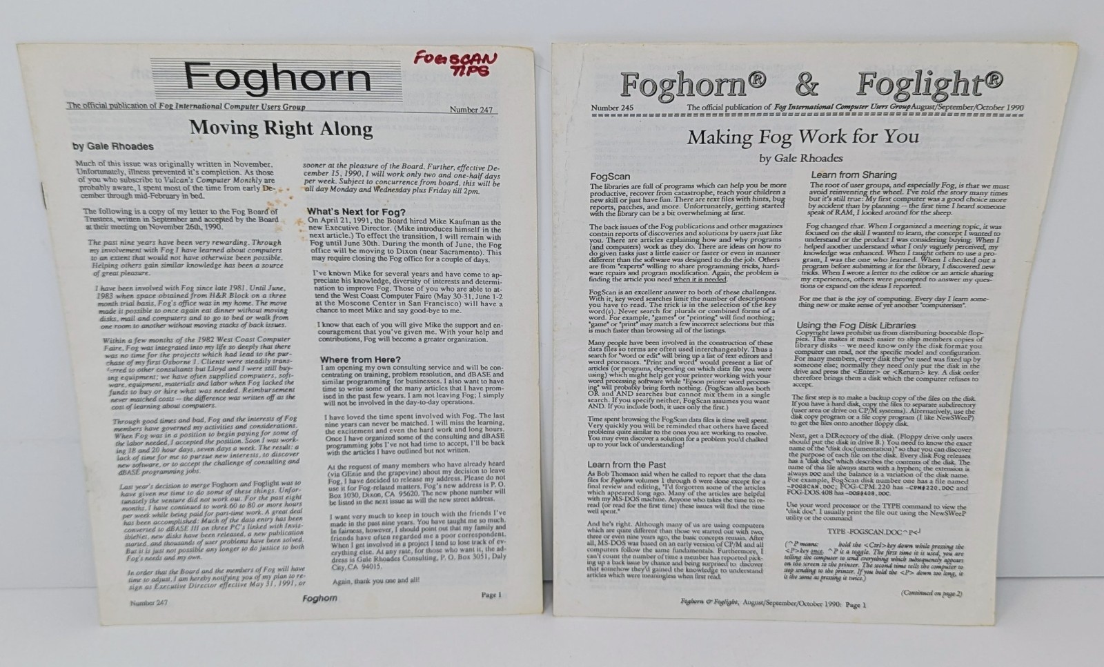 First Osborne Group Foghorn Computer Newsletter Lot Of 2 - #245 & 247 - 1990-91!
