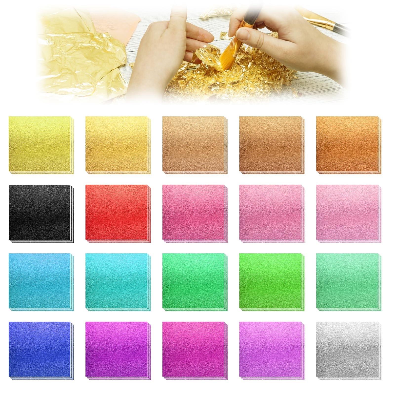 100 Sheets 20 Colors Gold Leaf Foil 3.15x3.35 Inch DIY Art Handicrafts
