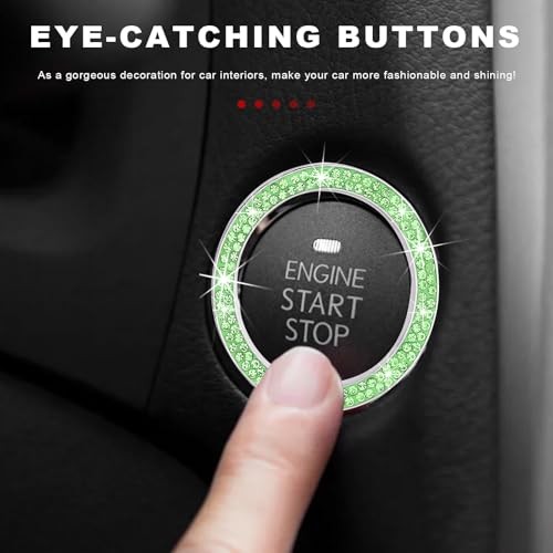 Car Bling Engine Start Ring Decal, Sparkling Rhinestone Car Push to Light Green