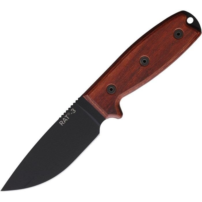 Ontario RAT 3 Fixed Knife Black High Carbon Steel Tang Blade Wood Handle ON8675
