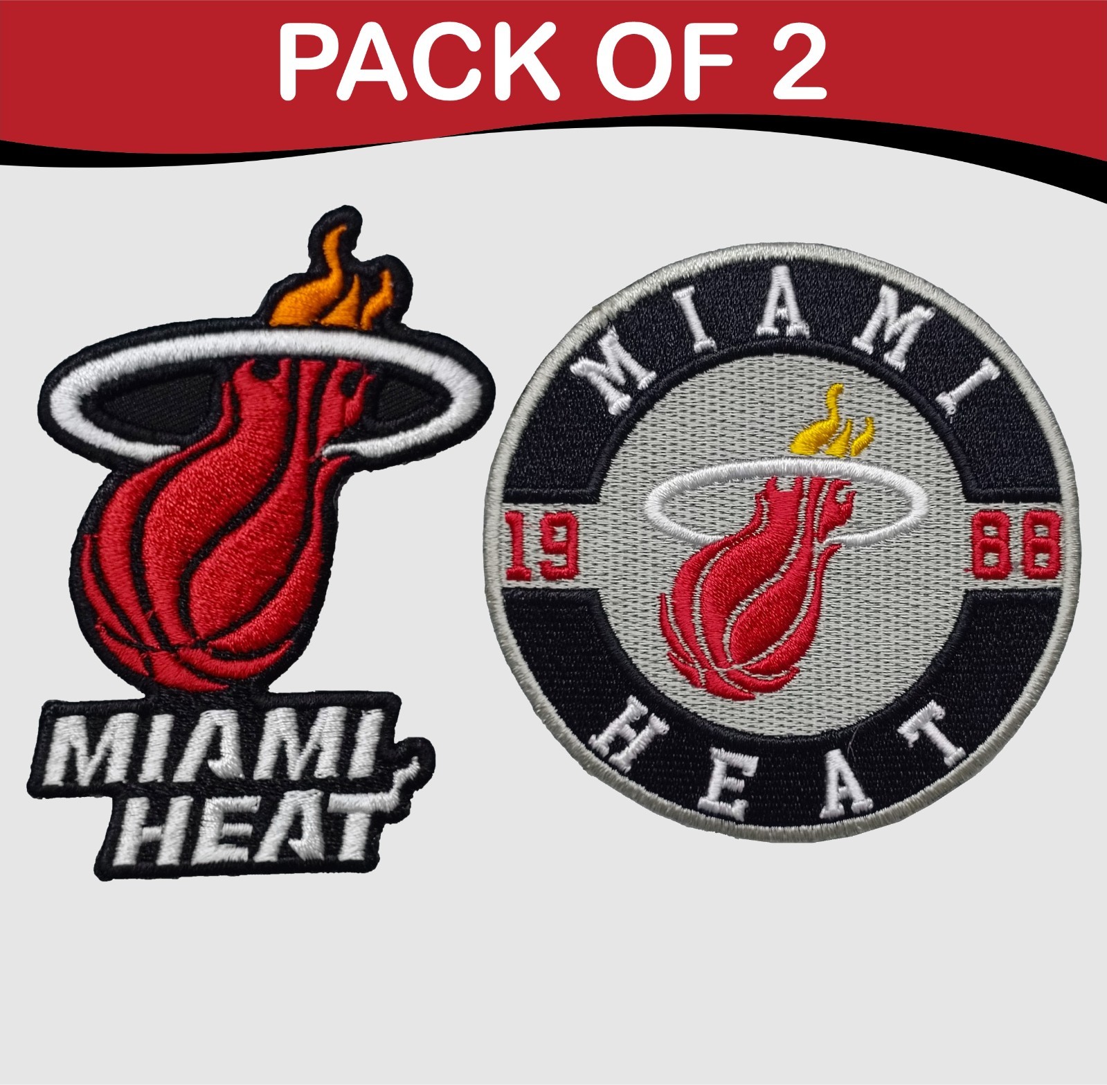 Pack Of 2 Miami Heat NBA Team Logo Iron On Patch-Sew Patch-Embroidered Patch