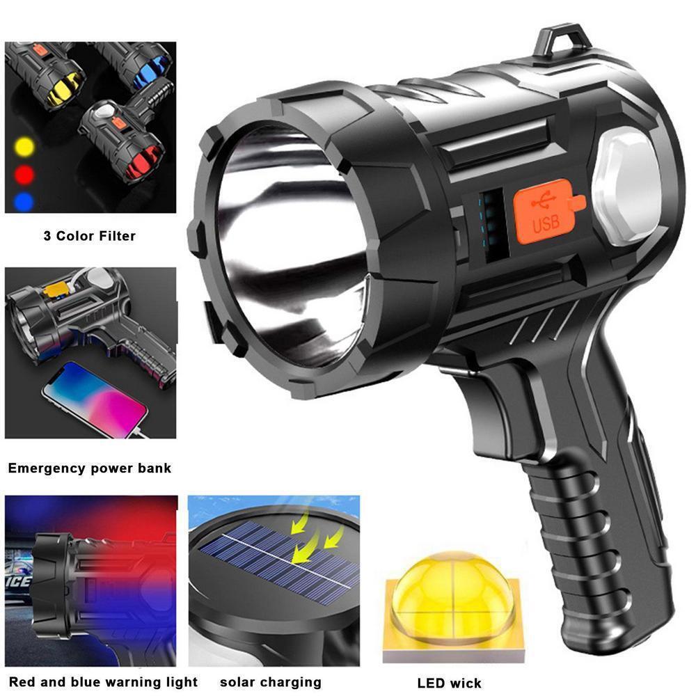 4PCS Solar/USB Super Bright Rechargeable LED Spotlight Flashlight Searchlights