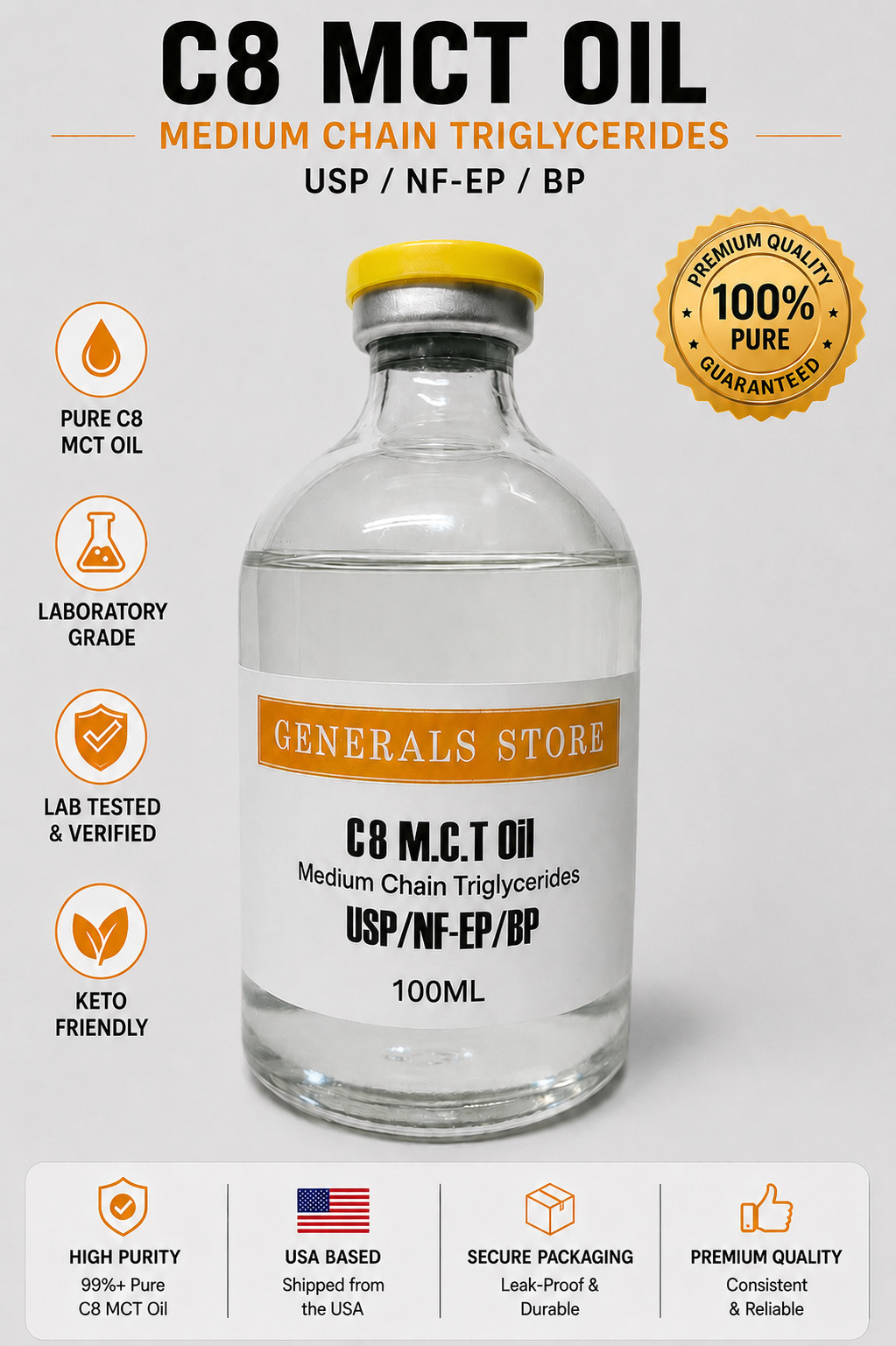 MCT Oil C-8 USP/NF 100ml Vial
