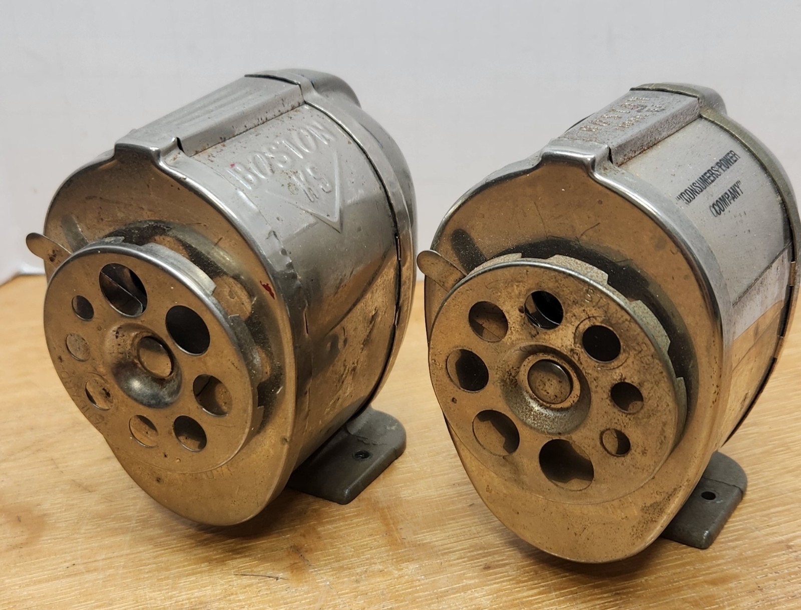 2 Vtg Boston KS 8-Hole Pencil Sharpener Wall/Desk Mount Manual Hand Crank USA