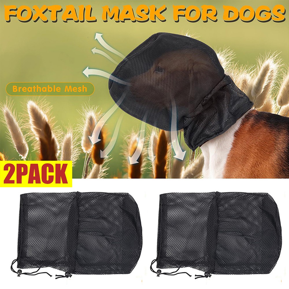 2PACK Dog Foxtail Mask Dog Foxtail Protect Hood Mesh Snood Head Net Adjustab ✨