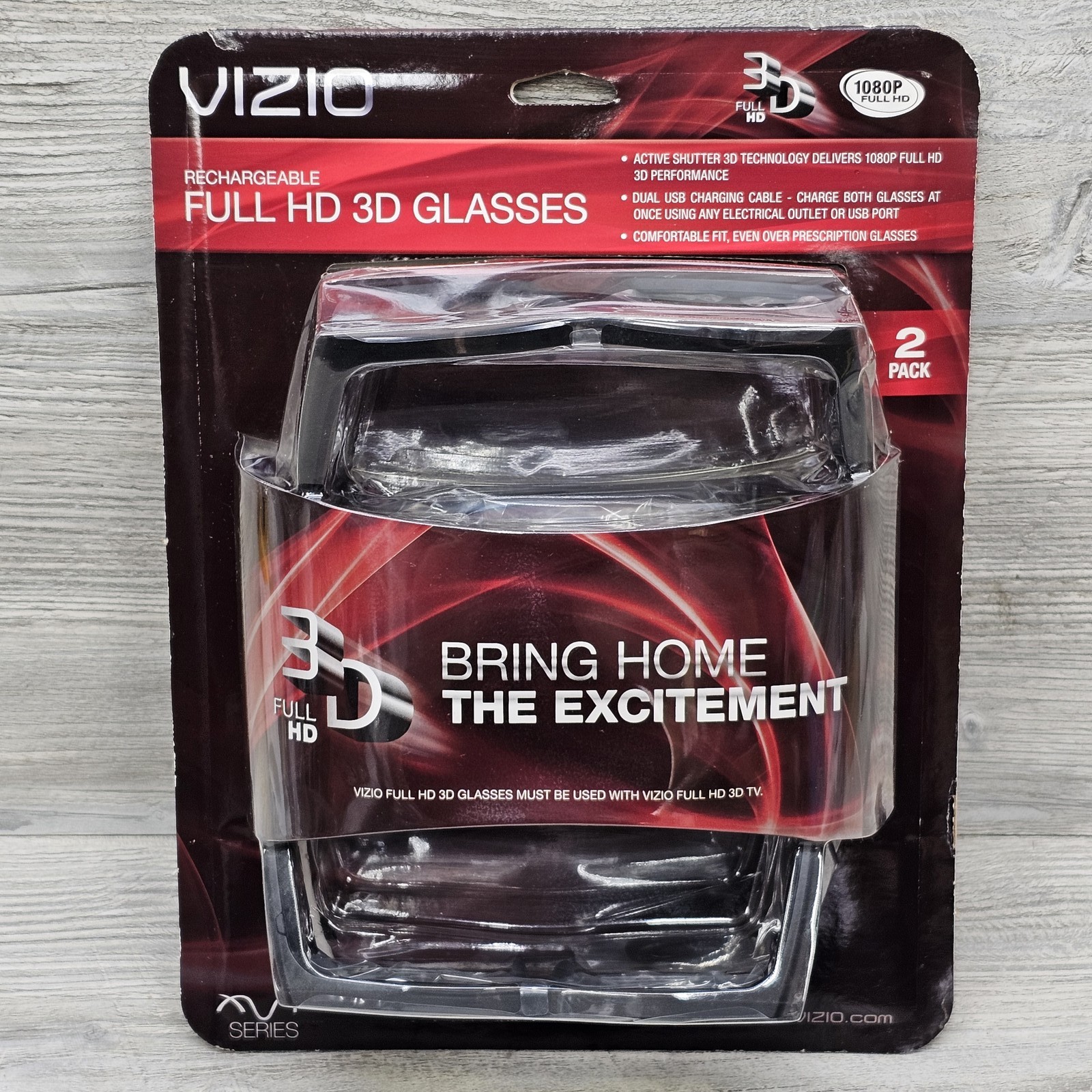 Vizio VSG102 Rechargeable Full HD Active Shutter 3D Glasses - 2 Pack for Vizio