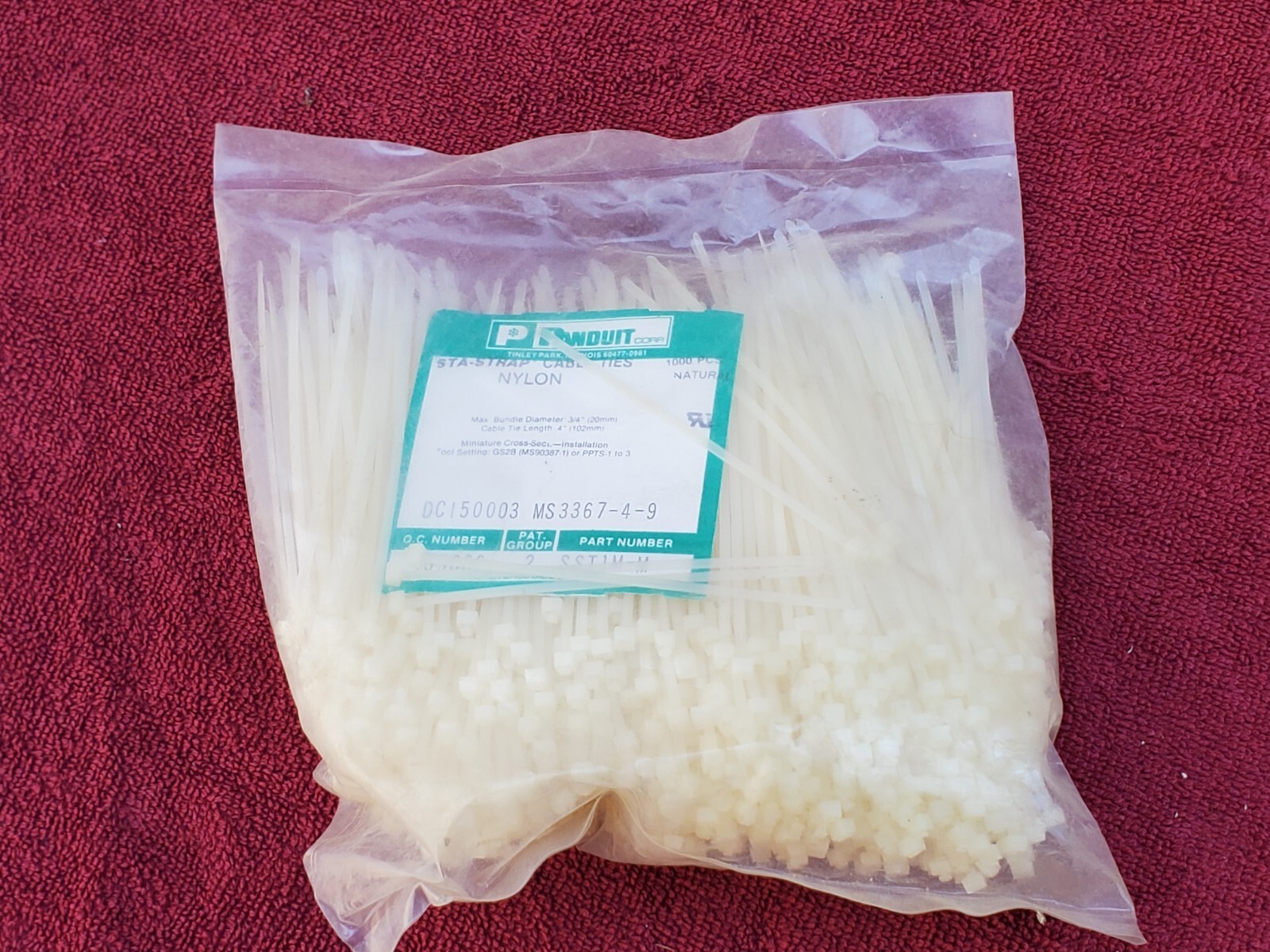 Panduit  1000 Piece STA -Strap Cable Ties Natural Nylon SST1M-M,  4"