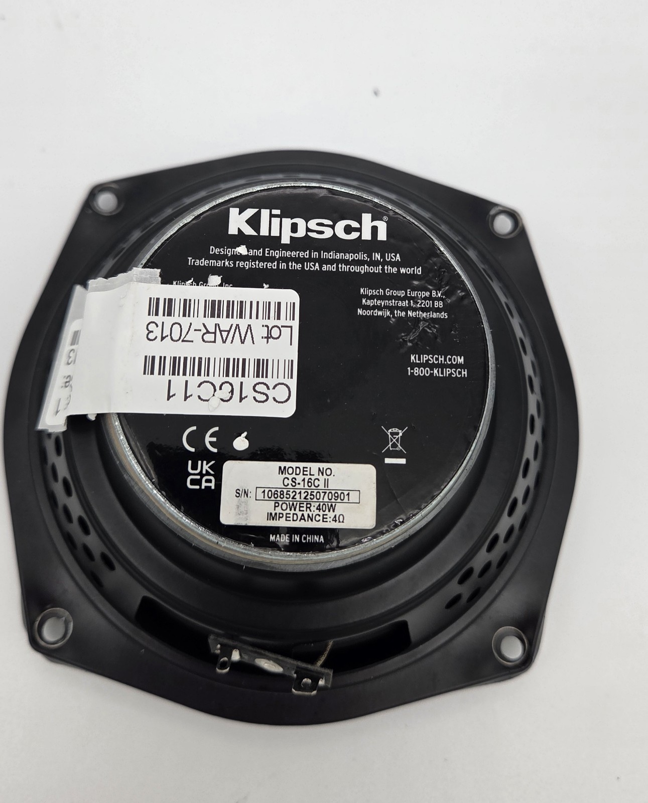 Klipsch 6.5" In-Ceiling Speaker With Removable 9" Mounting Trim Ring Black