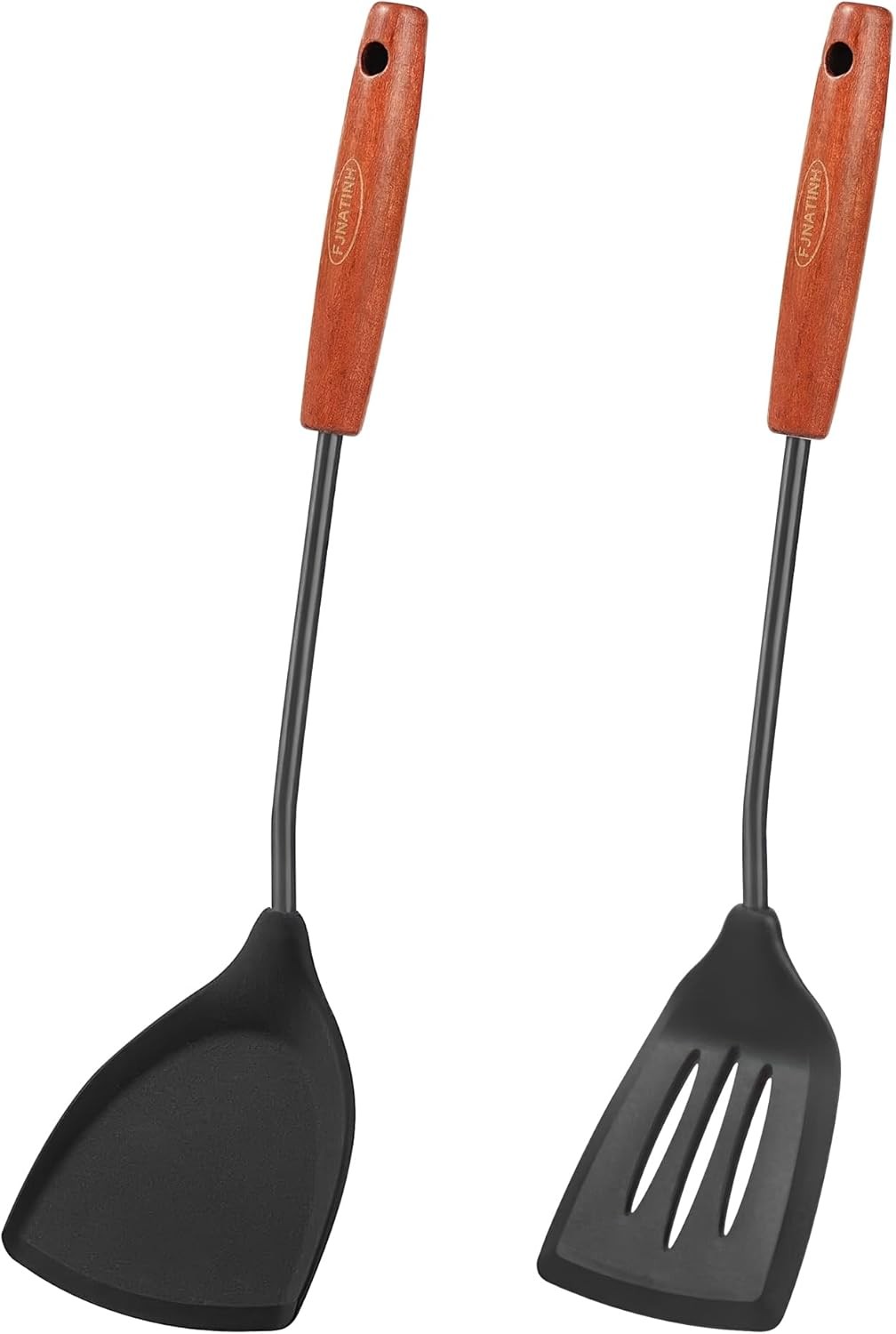FJNATINH 2 Pack Spatulas, Solid & Slotted Silicone Spatula Set, 15.55", Black