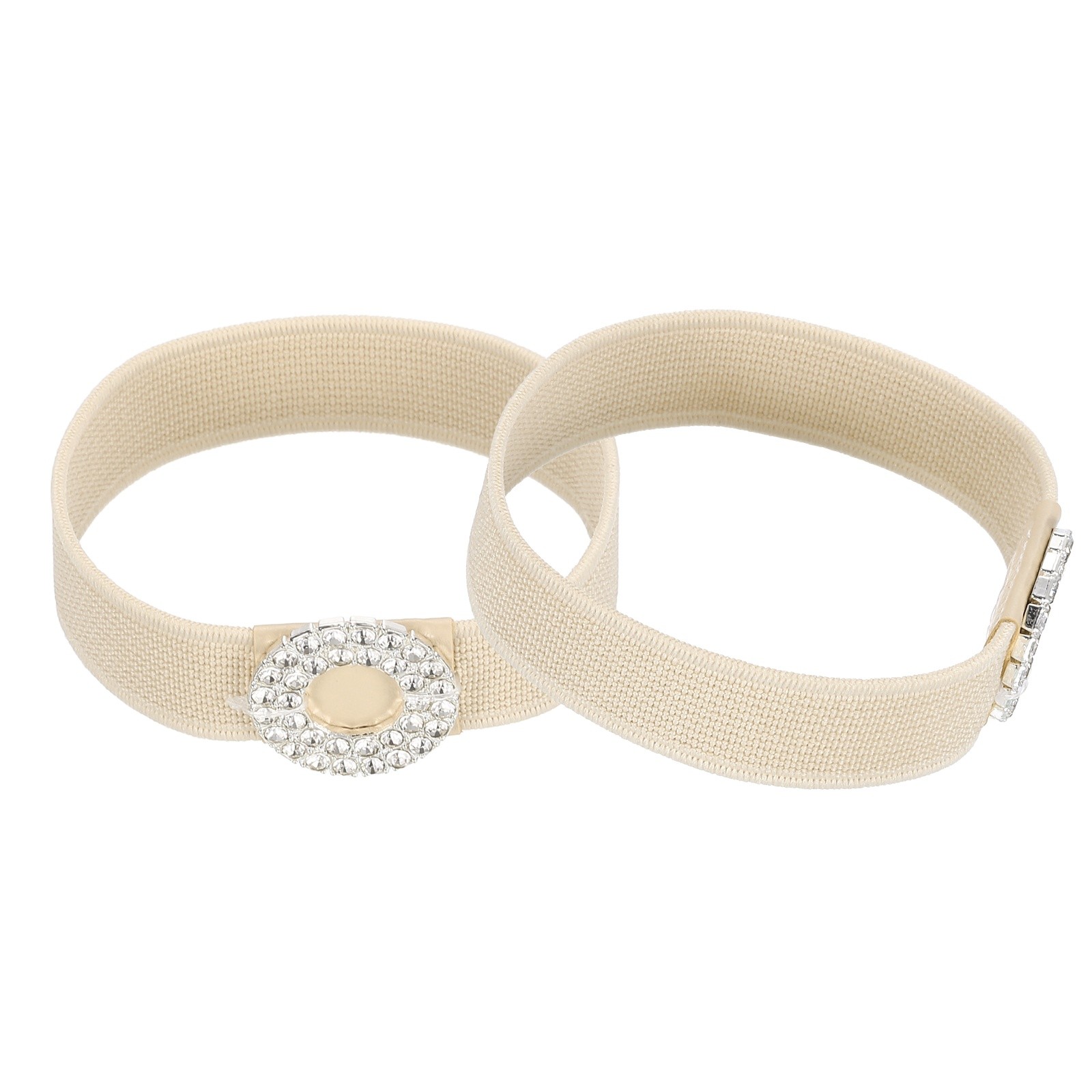 1 Pair High Heels Shoe Straps Shoe Band, Beige, Double Circle Rhinestone