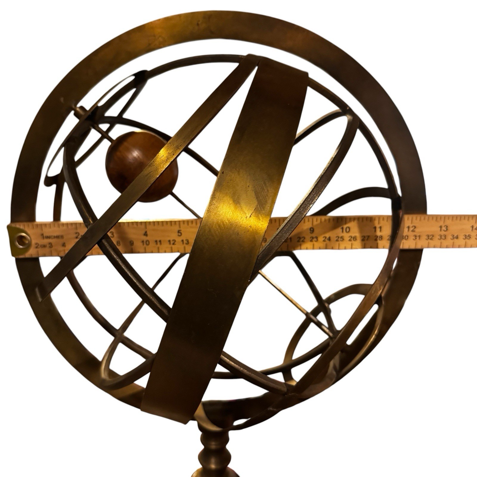 Large VTG Brass Wood Armillary Sphere Globe 20” Celestial Sculpture Library