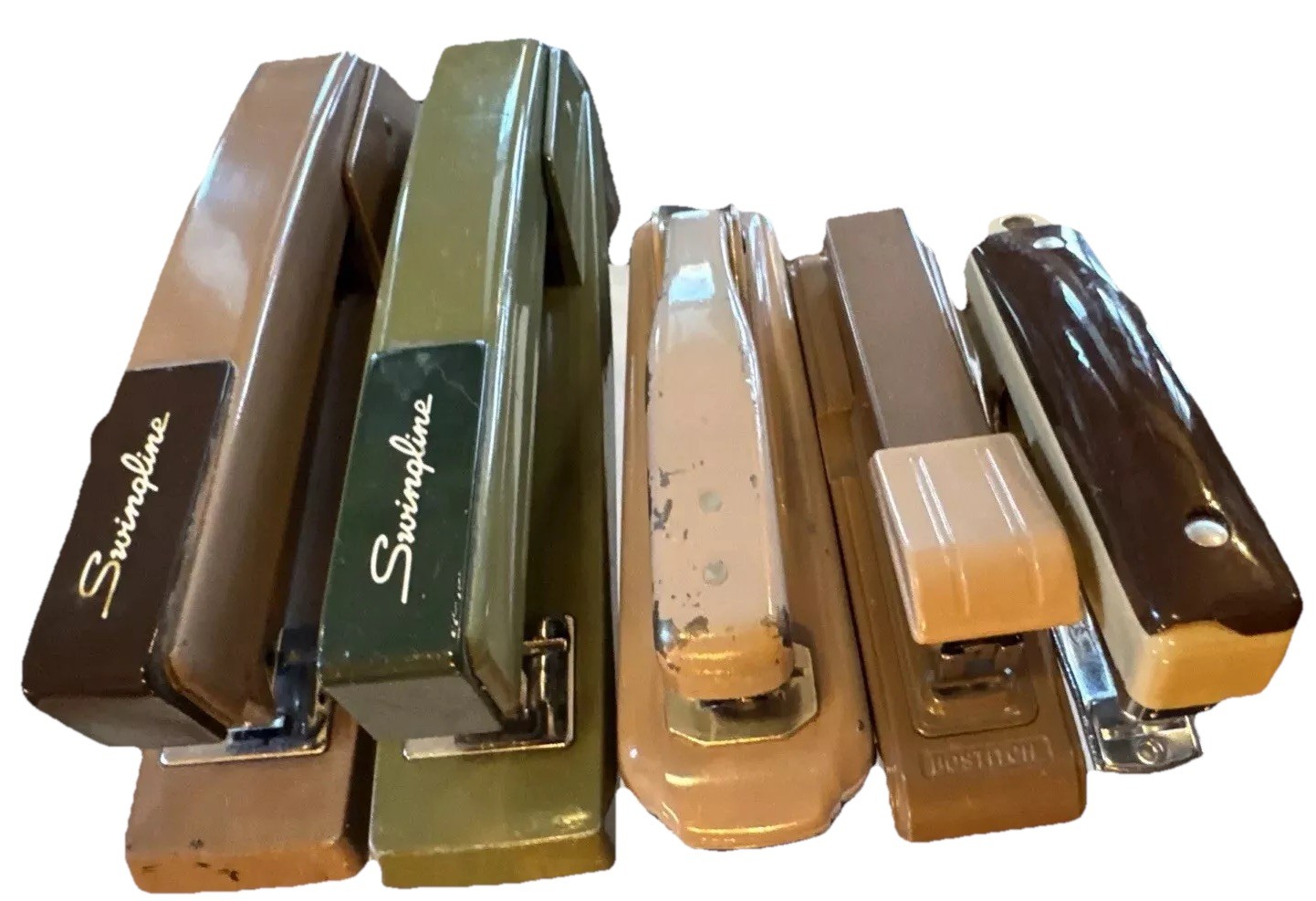 Lot of 5 Mid-Century Staplers – Swingline, Bostitch, Buddy -Green, Brown, Cream