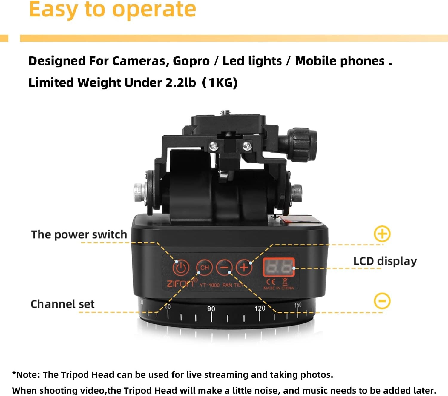 Pan Tilt Camera Mount, Motorized Tripod Head with Remote Control and Mobile Phon
