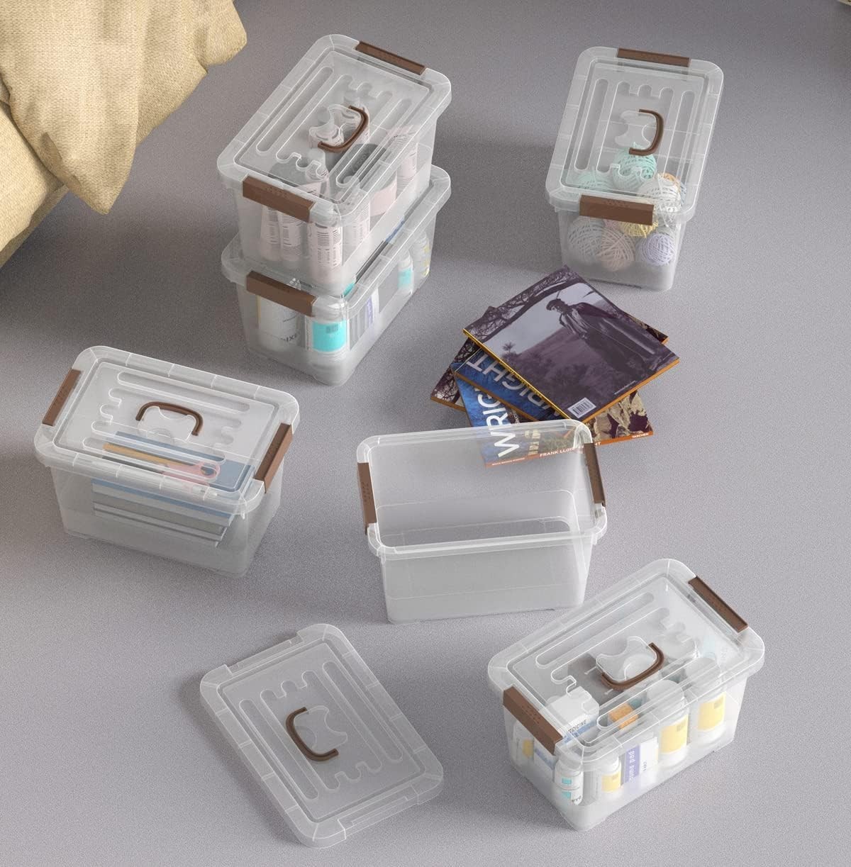 6-Pack Clear 7 Quart Storage Latch Box/Bins, Plastic Stackable Latching Box w...