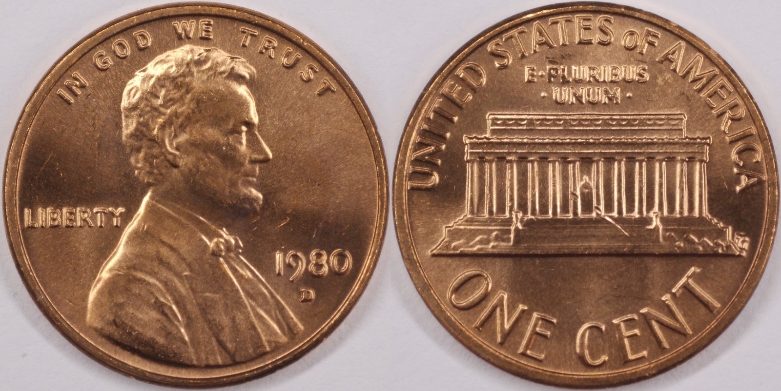 United States 1980 D 1 Cent Lincoln Memorial KM#201 Bronze