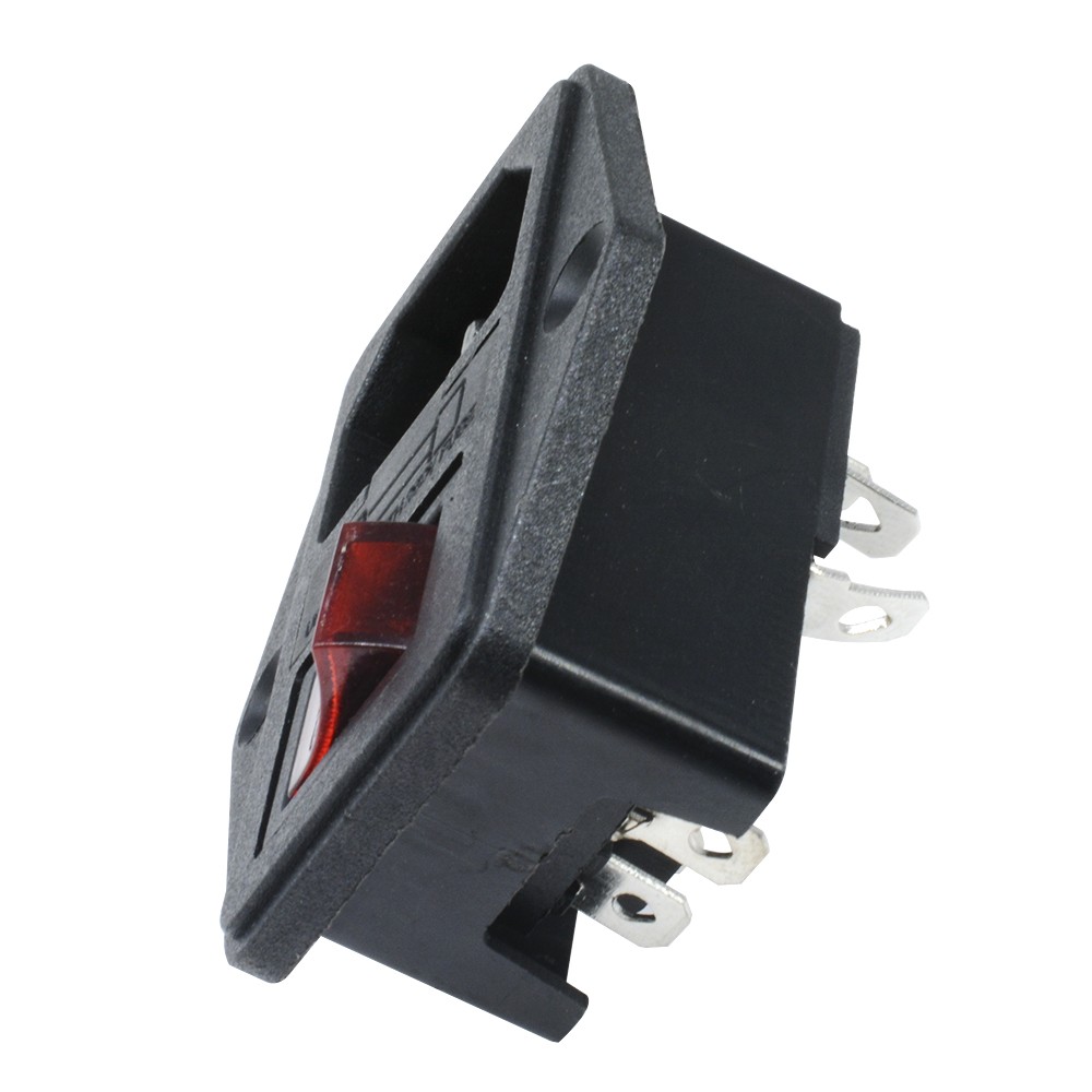 Black Red AC 250V 10A 3 Terminal Power Socket with Fuse Holder