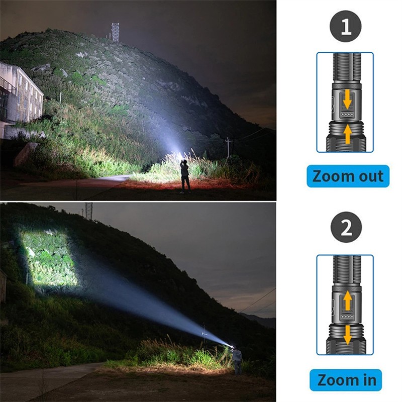 New Super Bright LED Tactical Flashlight USB Rechargeable Zoomable Torch Lamp