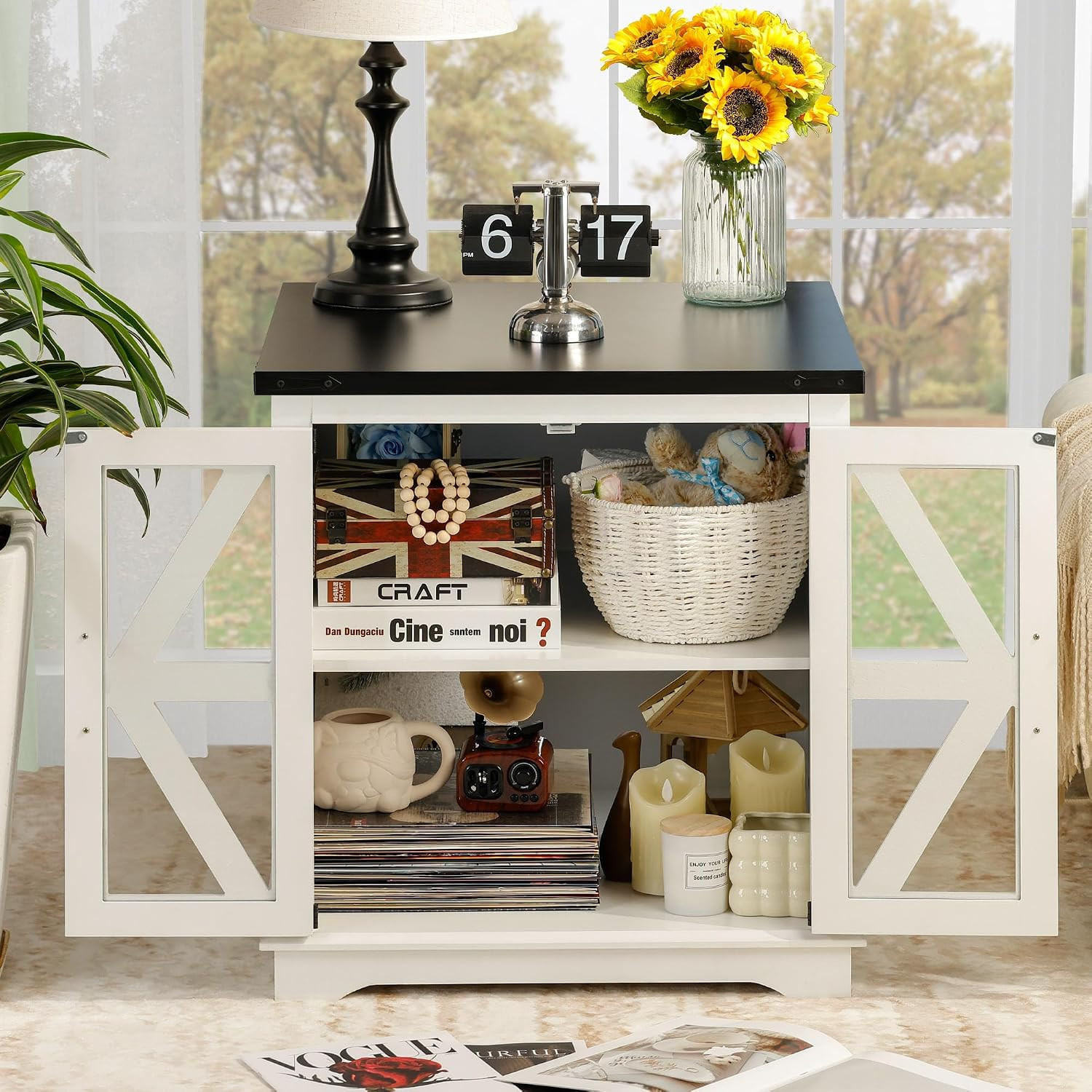Farmhouse End Table, 24" Large End Tables with Storage, Rustic Square Sofa besid